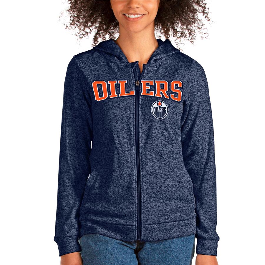 Edmonton Oilers Antigua Women's Team Absolute Full-Zip Hoodie - Heathered Navy