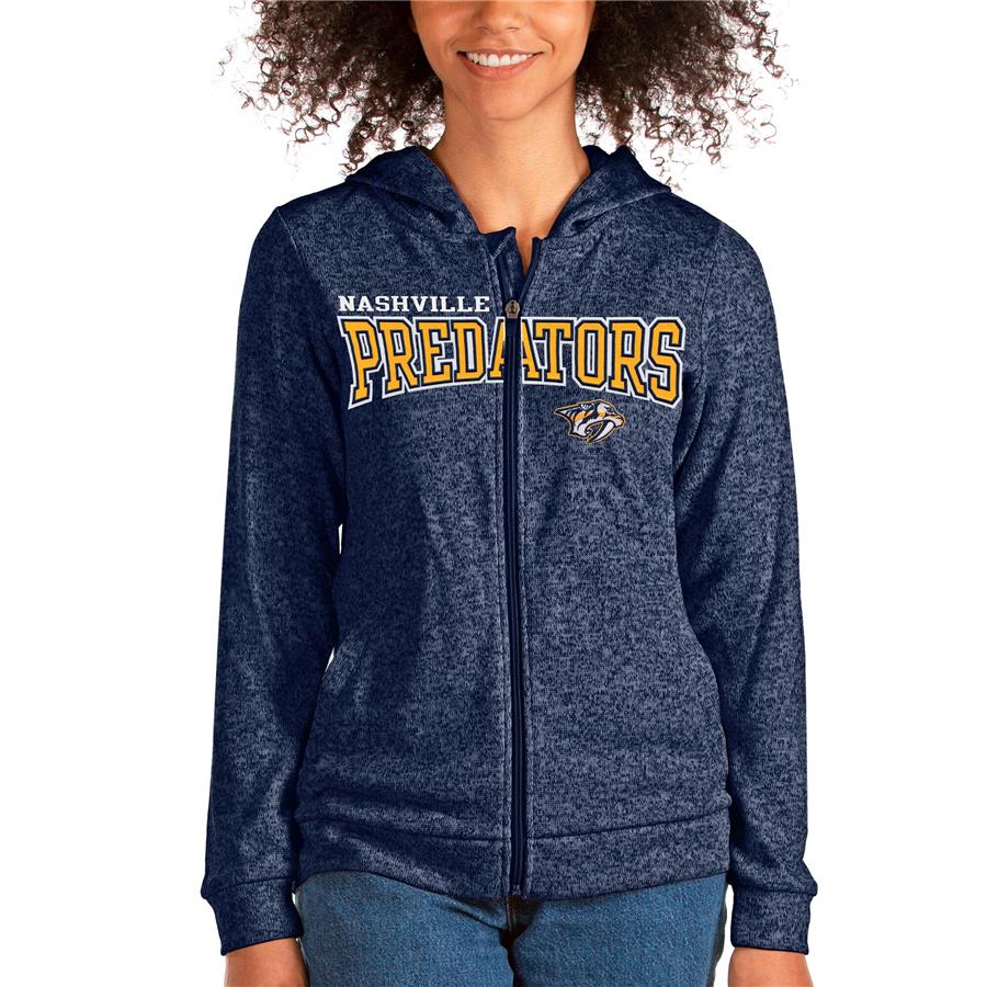 Nashville Predators Antigua Women's Team Absolute Full-Zip Hoodie - Heathered Navy