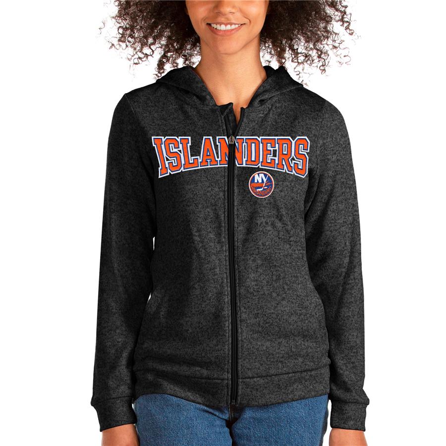 New York Islanders Antigua Women's Team Absolute Full-Zip Hoodie - Heathered Black