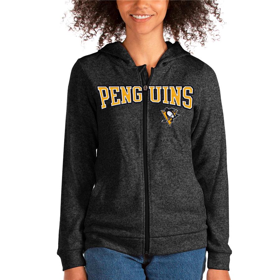Pittsburgh Penguins Antigua Women's Team Absolute Full-Zip Hoodie - Heathered Black