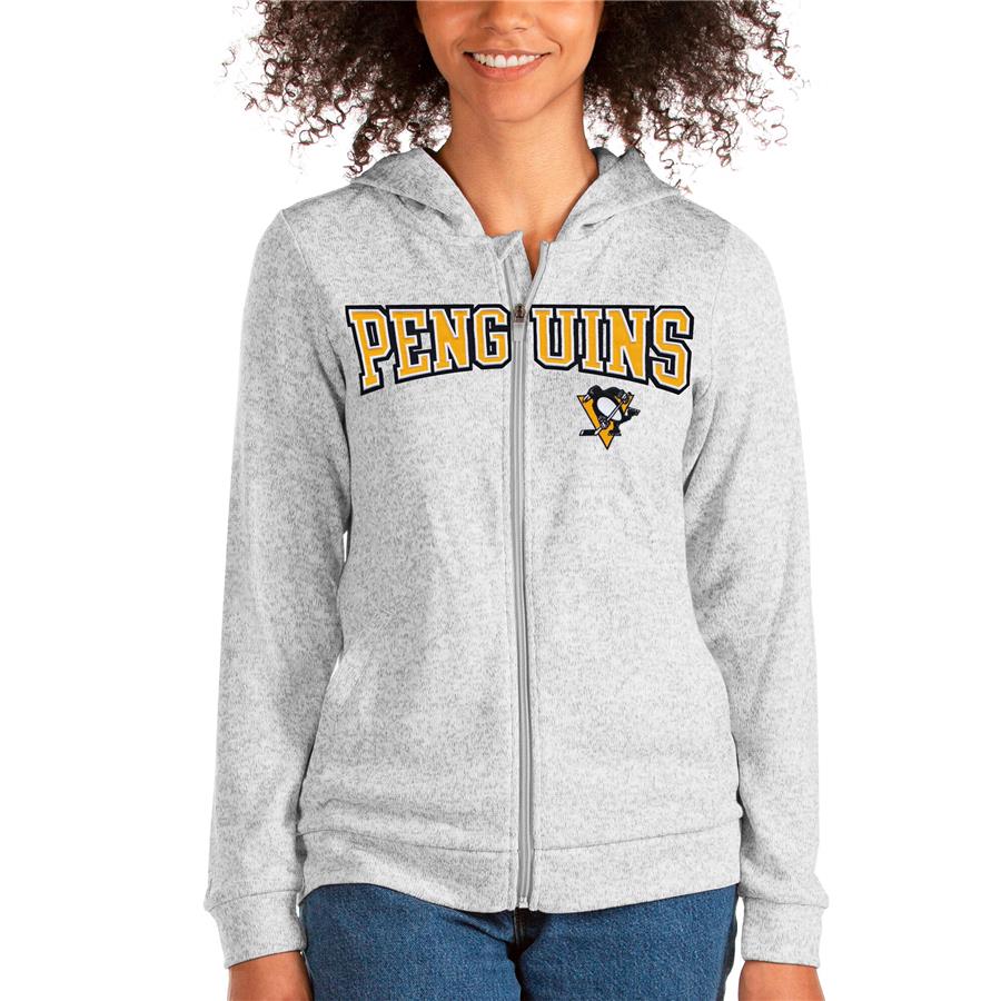 Pittsburgh Penguins Antigua Women's Team Absolute Full-Zip Hoodie - Heathered Gray