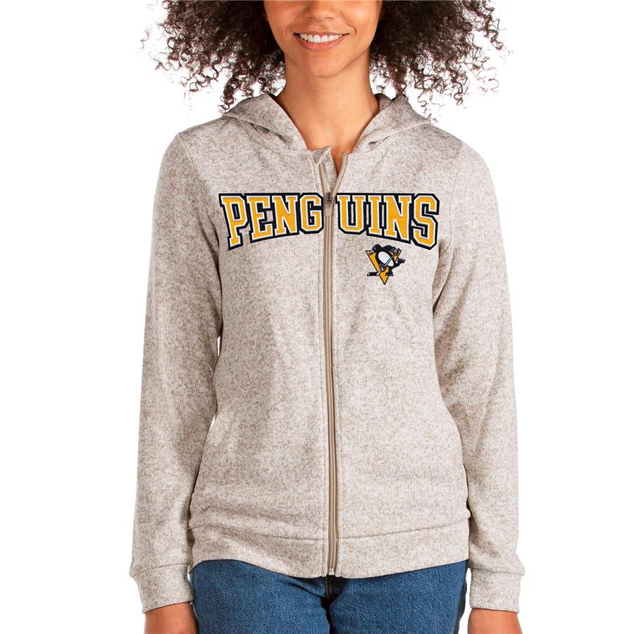 Pittsburgh Penguins Antigua Women's Team Absolute Full-Zip Hoodie - Oatmeal