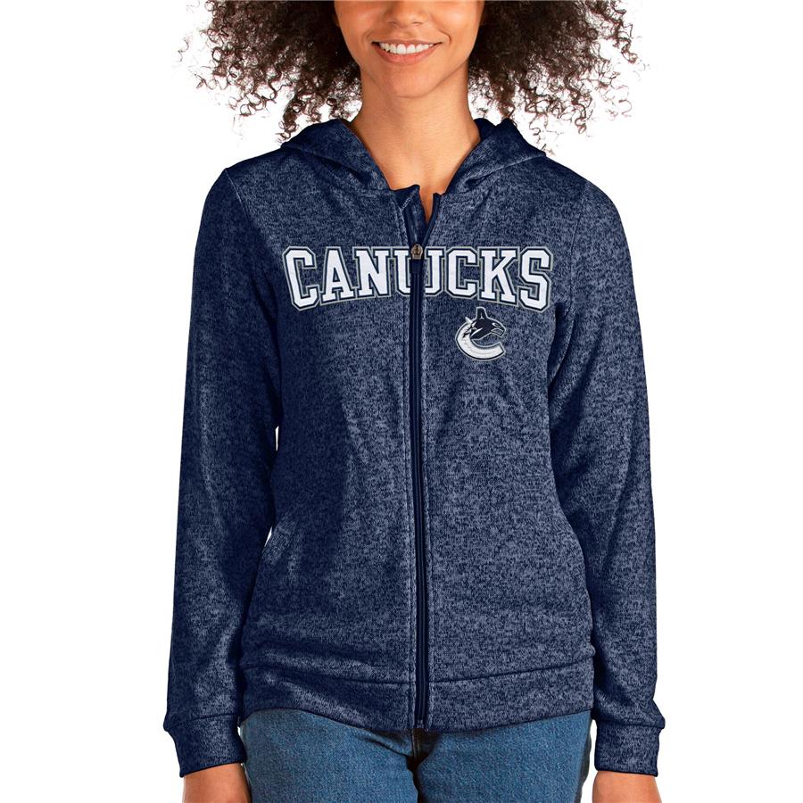 Vancouver Canucks Antigua Women's Team Absolute Full-Zip Hoodie - Heathered Navy