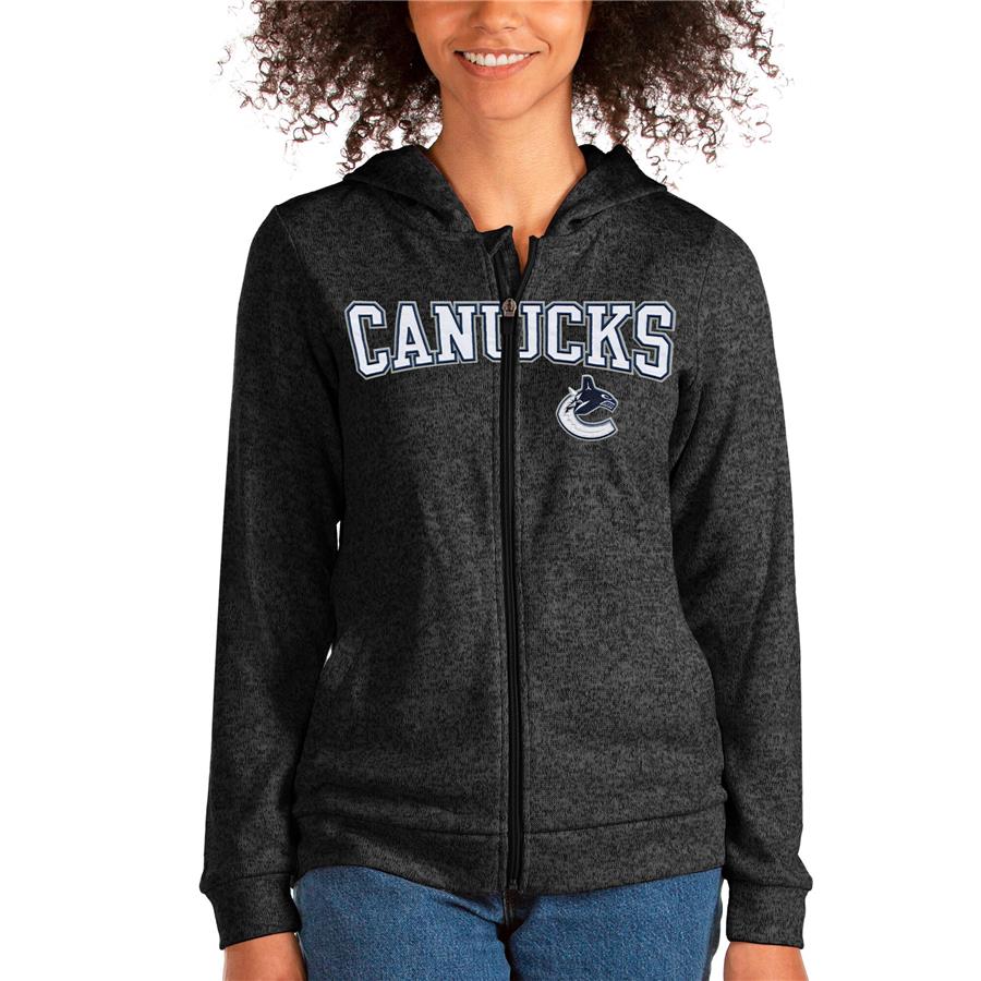 Vancouver Canucks Antigua Women's Team Absolute Full-Zip Hoodie - Heathered Black
