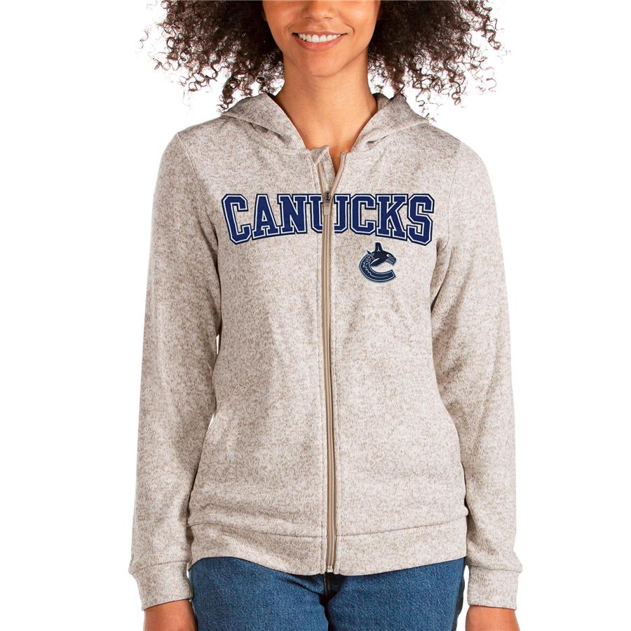 Vancouver Canucks Antigua Women's Team Absolute Full-Zip Hoodie - Oatmeal