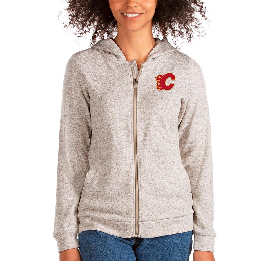 Calgary Flames Antigua Women's Absolute Full-Zip Hoodie - Oatmeal