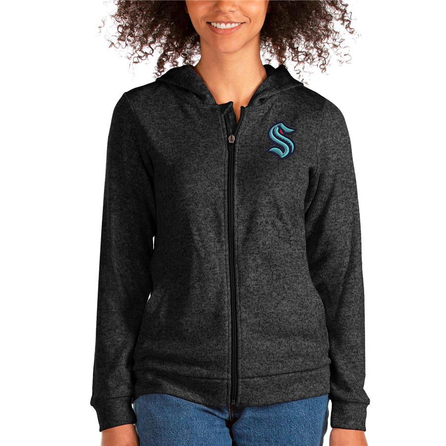 Seattle Kraken Antigua Women's Absolute Full-Zip Hoodie - Heathered Black