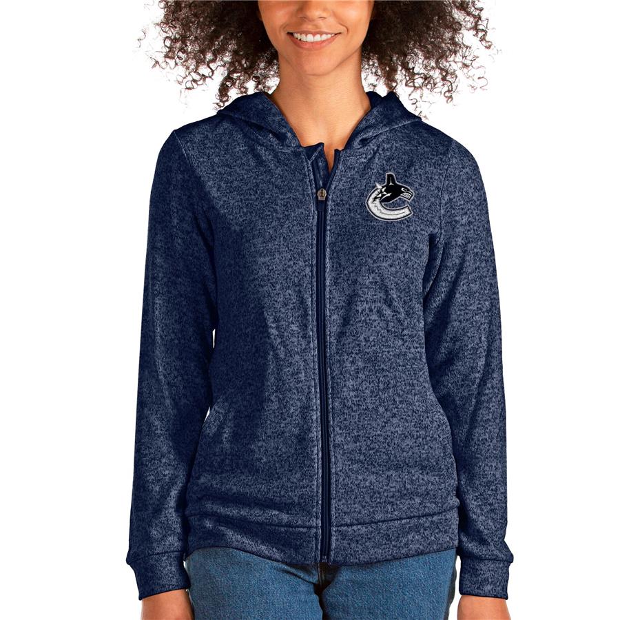 Vancouver Canucks Antigua Women's Absolute Full-Zip Hoodie - Heathered Navy