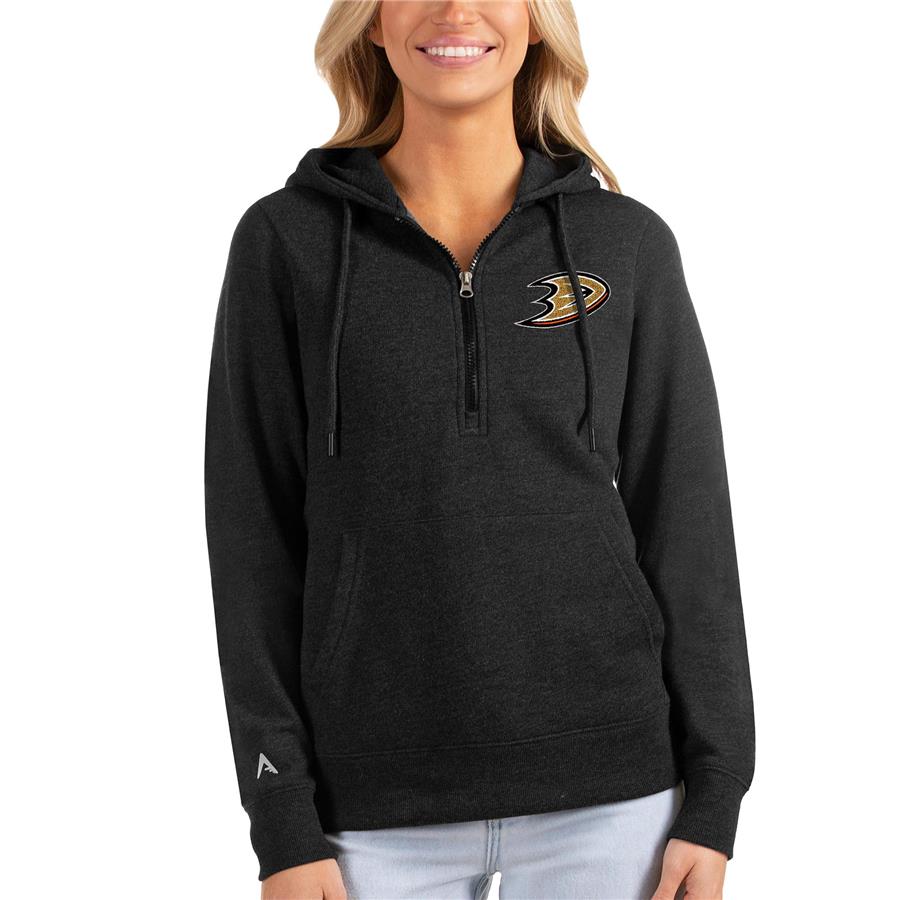 Anaheim Ducks Antigua Women's Action Half-Zip Pullover Hoodie - Heathered Black