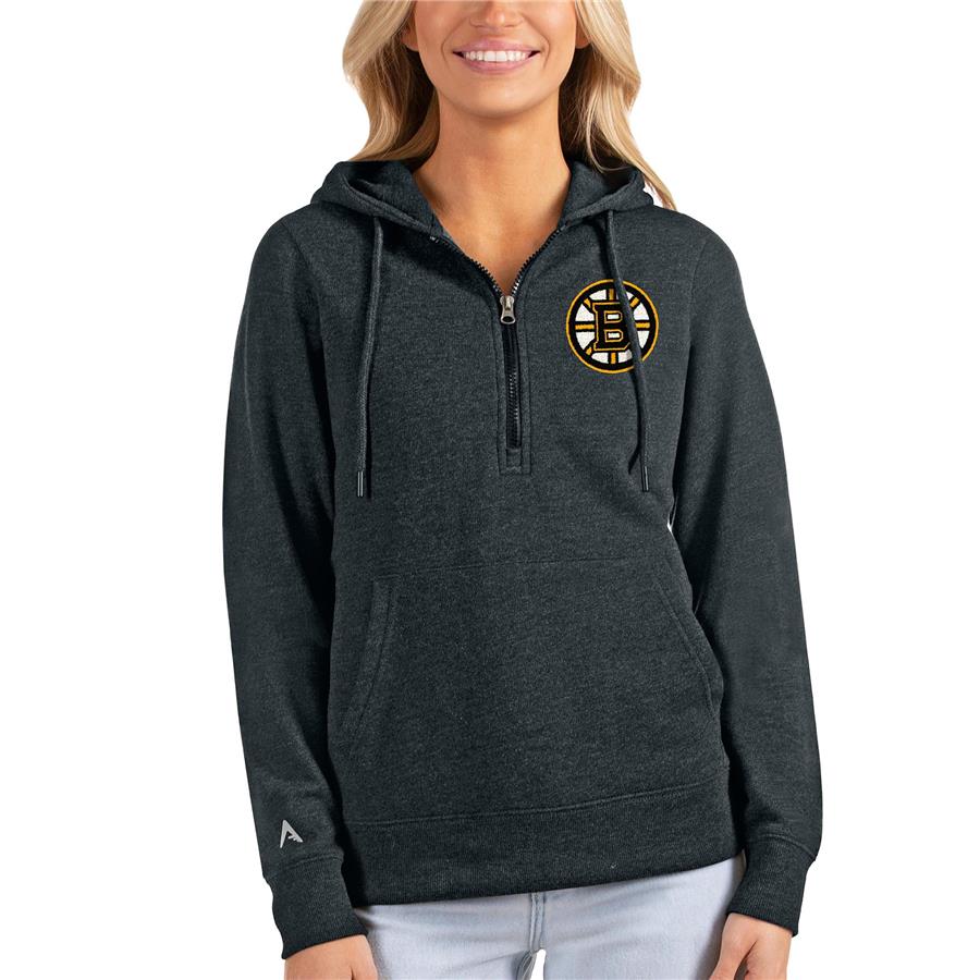 Boston Bruins Antigua Women's Action Half-Zip Pullover Hoodie - Heathered Charcoal