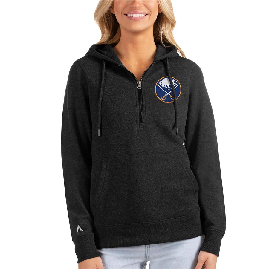Buffalo Sabres Antigua Women's Action Half-Zip Pullover Hoodie - Heathered Black