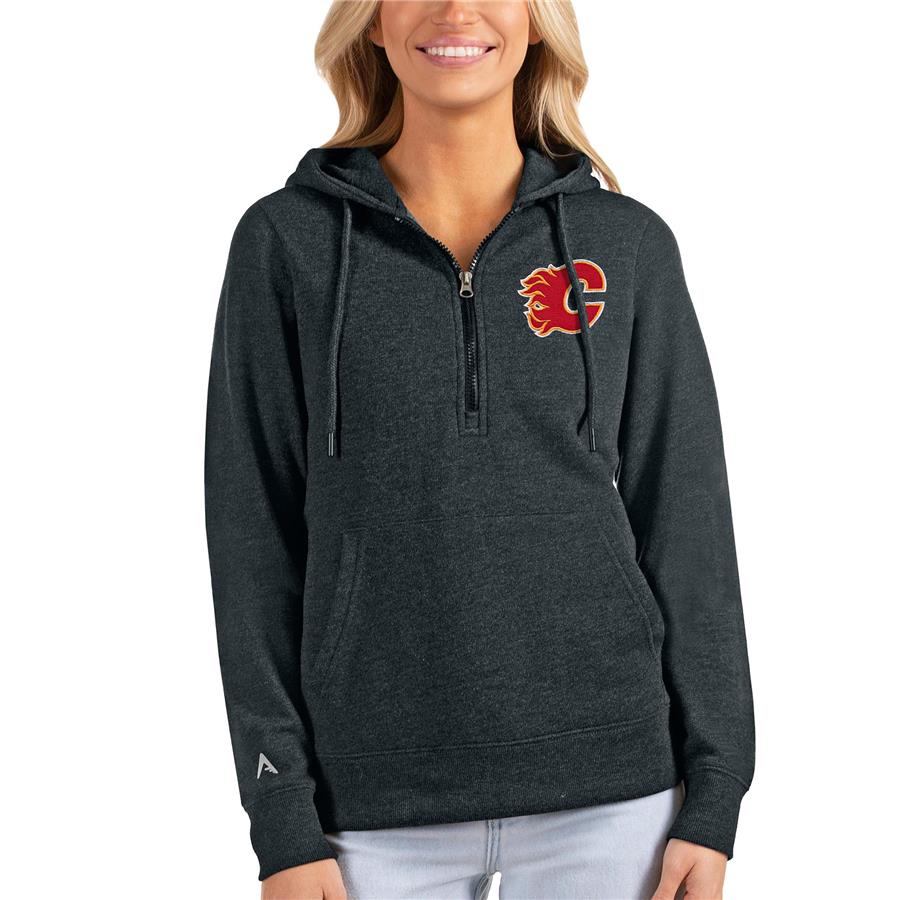 Calgary Flames Antigua Women's Action Half-Zip Pullover Hoodie - Heathered Charcoal