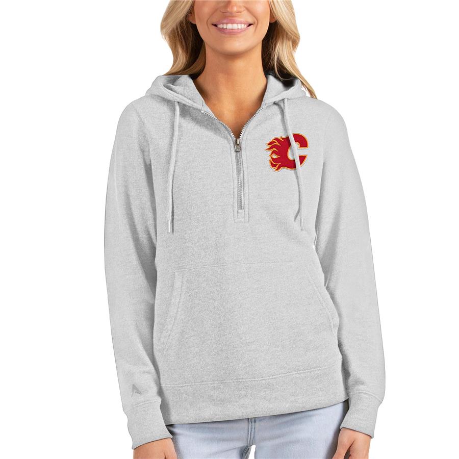 Calgary Flames Antigua Women's Action Half-Zip Pullover Hoodie - Heathered Gray