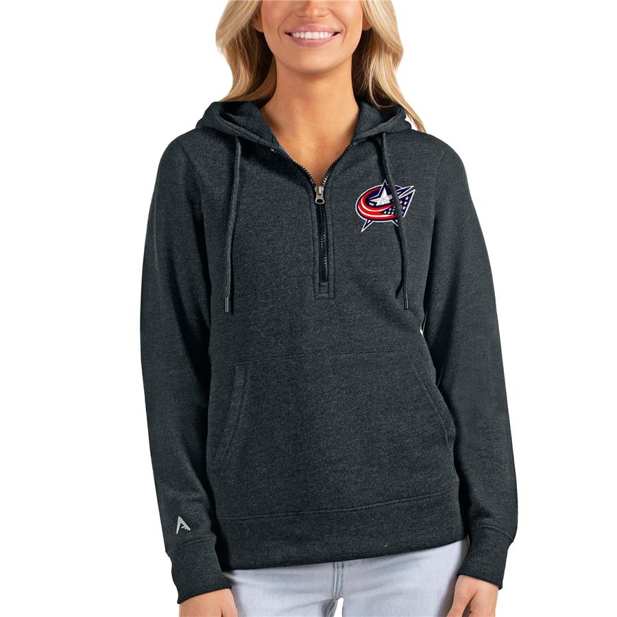 Columbus Blue Jackets Antigua Women's Action Half-Zip Pullover Hoodie - Heathered Charcoal