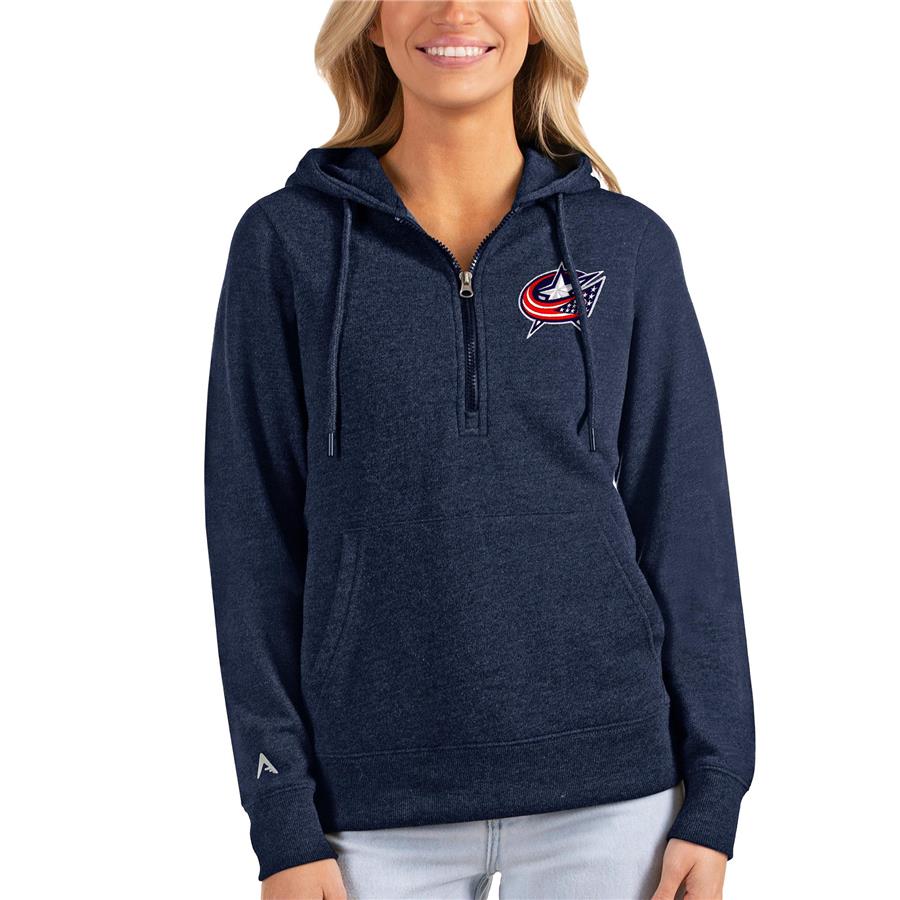 Columbus Blue Jackets Antigua Women's Action Half-Zip Pullover Hoodie - Heathered Navy