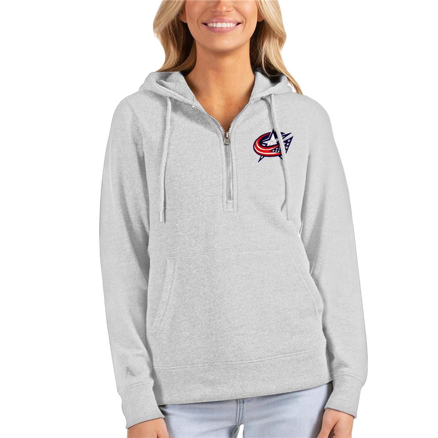 Columbus Blue Jackets Antigua Women's Action Half-Zip Pullover Hoodie - Heathered Gray