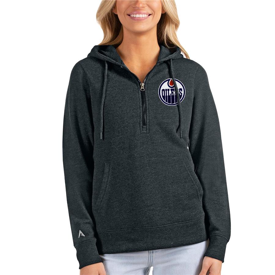 Edmonton Oilers Antigua Women's Action Half-Zip Pullover Hoodie - Heathered Charcoal
