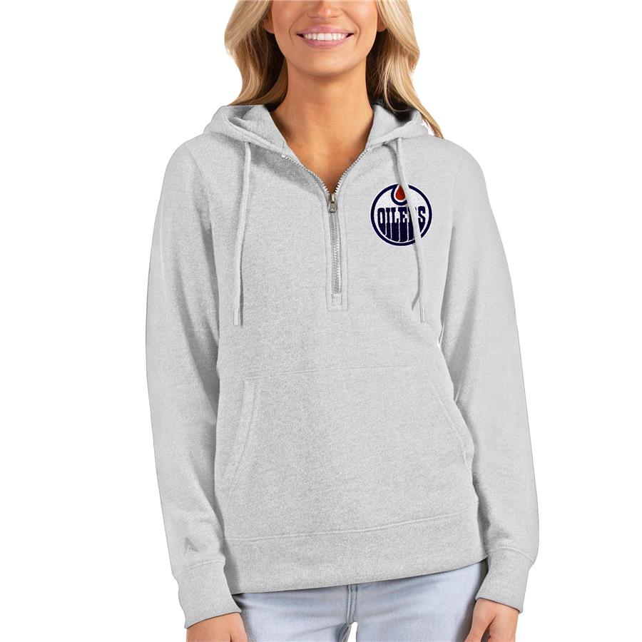 Edmonton Oilers Antigua Women's Action Half-Zip Pullover Hoodie - Heathered Gray