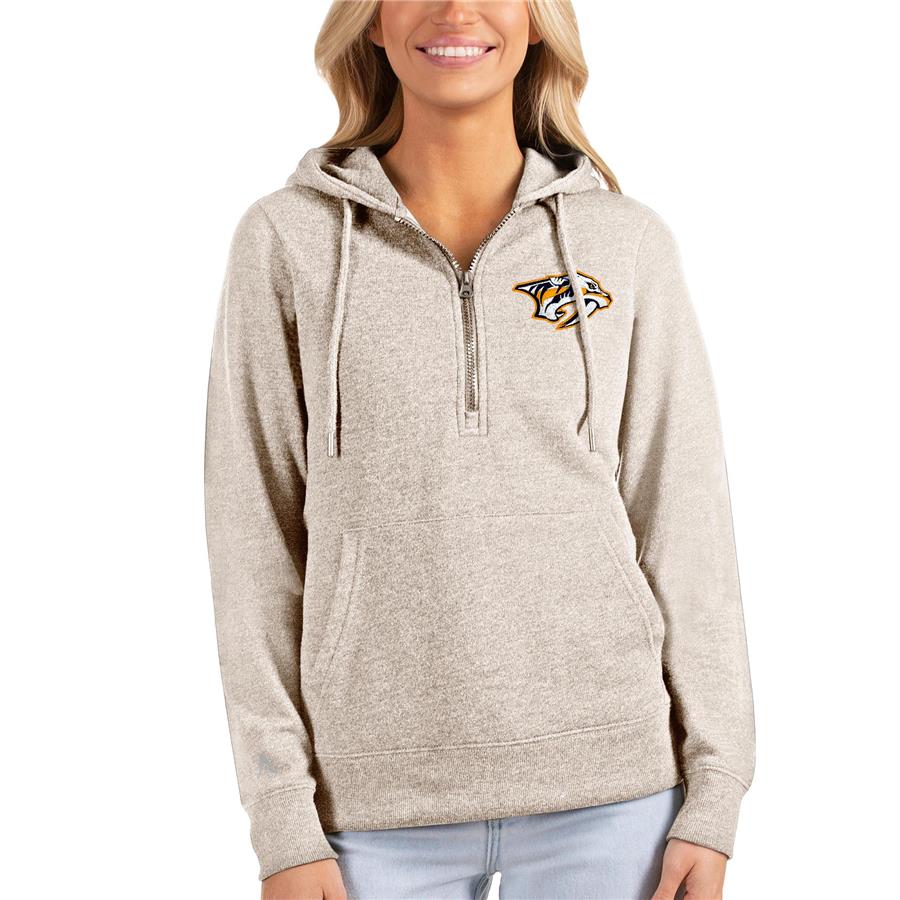 Nashville Predators Antigua Women's Action Half-Zip Pullover Hoodie - Oatmeal