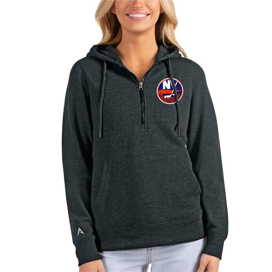 New York Islanders Antigua Women's Action Half-Zip Pullover Hoodie - Heathered Charcoal
