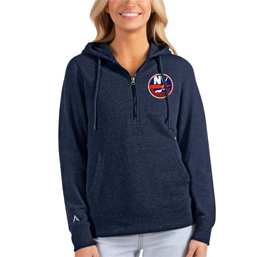 New York Islanders Antigua Women's Action Half-Zip Pullover Hoodie - Heathered Navy