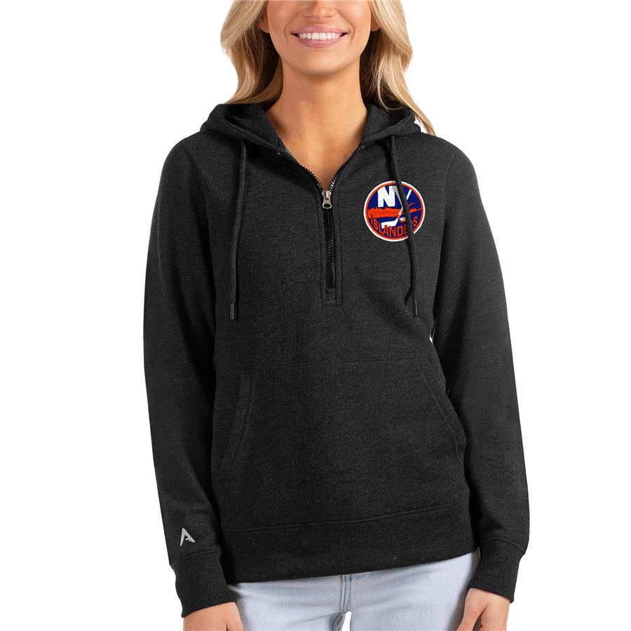 New York Islanders Antigua Women's Action Half-Zip Pullover Hoodie - Heathered Black