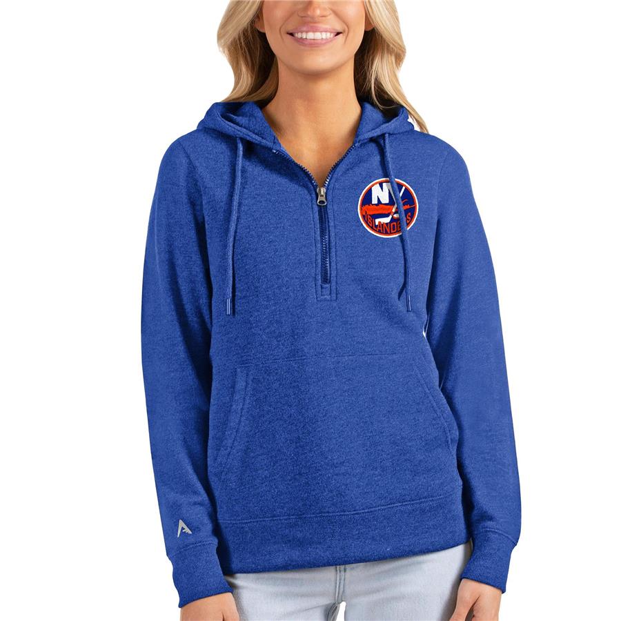 New York Islanders Antigua Women's Action Half-Zip Pullover Hoodie - Heathered Royal