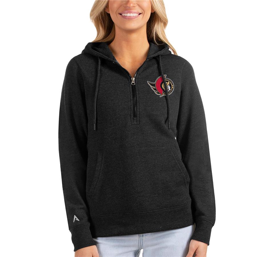 Ottawa Senators Antigua Women's Action Half-Zip Pullover Hoodie - Heathered Black