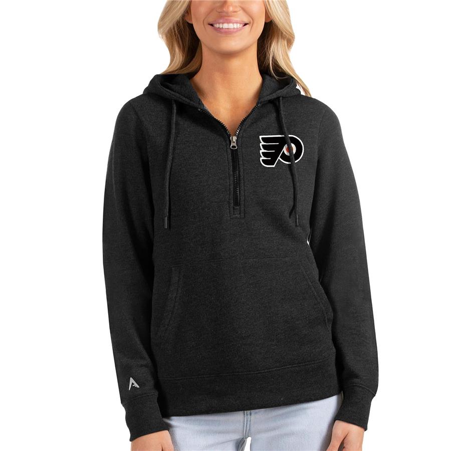 Philadelphia Flyers Antigua Women's Action Half-Zip Pullover Hoodie - Heathered Black