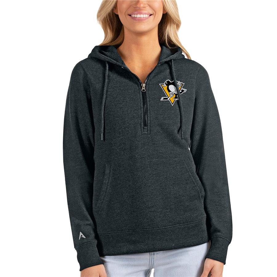 Pittsburgh Penguins Antigua Women's Action Half-Zip Pullover Hoodie - Heathered Charcoal