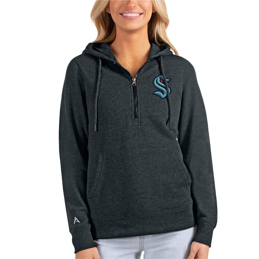 Seattle Kraken Antigua Women's Action Half-Zip Pullover Hoodie - Heathered Charcoal