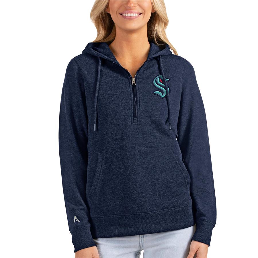 Seattle Kraken Antigua Women's Action Half-Zip Pullover Hoodie - Heathered Navy