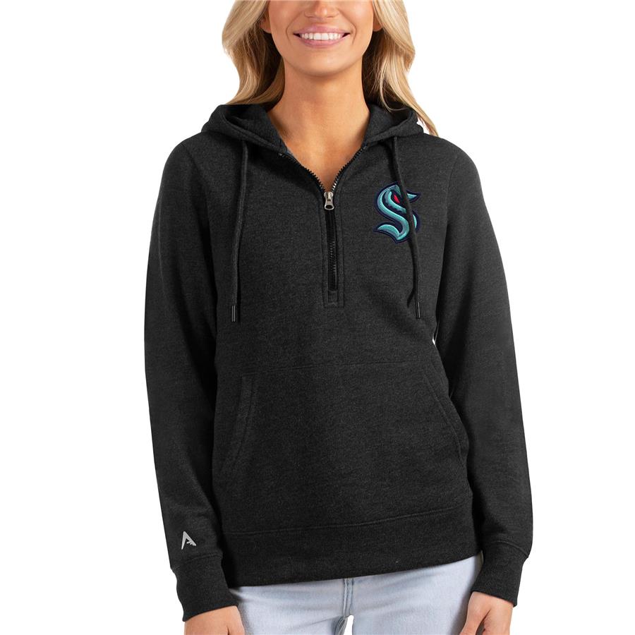 Seattle Kraken Antigua Women's Action Half-Zip Pullover Hoodie - Heathered Black