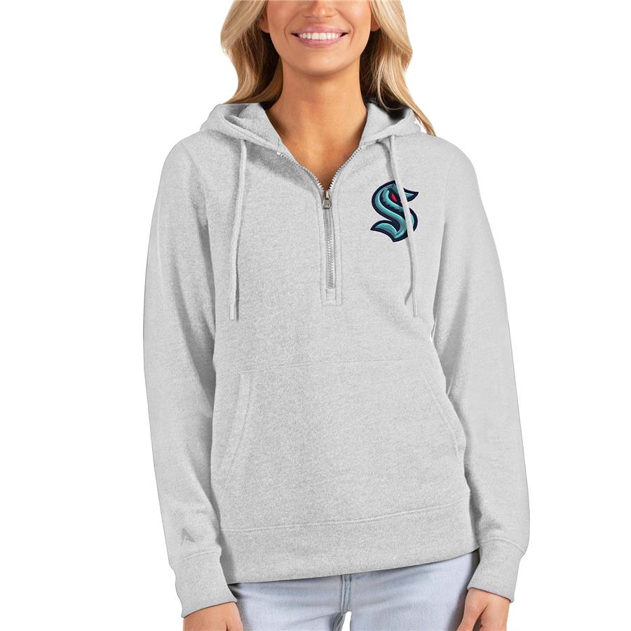 Seattle Kraken Antigua Women's Action Half-Zip Pullover Hoodie - Heathered Gray