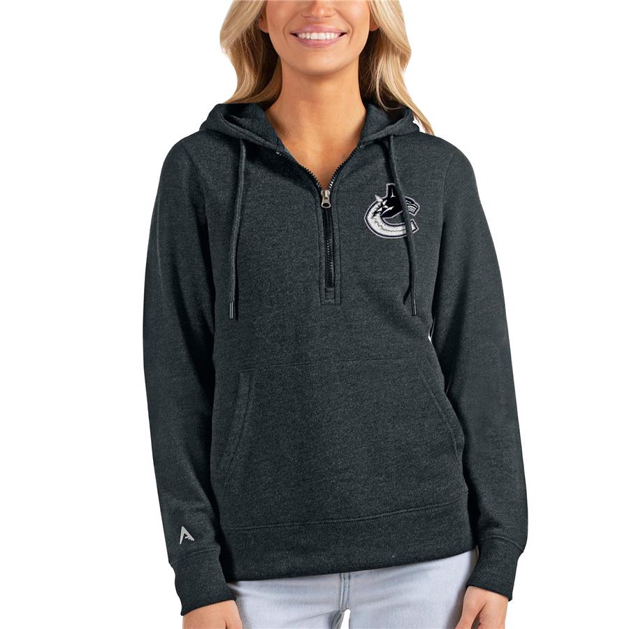 Vancouver Canucks Antigua Women's Action Half-Zip Pullover Hoodie - Heathered Charcoal
