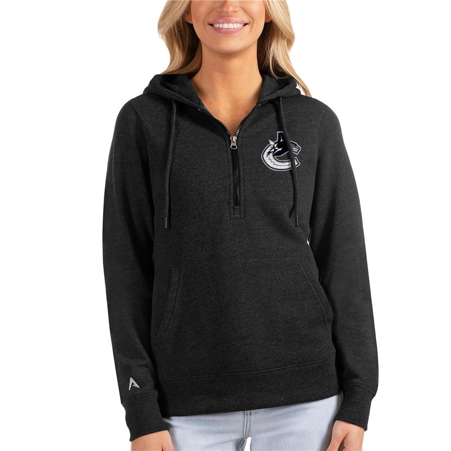 Vancouver Canucks Antigua Women's Action Half-Zip Pullover Hoodie - Heathered Black