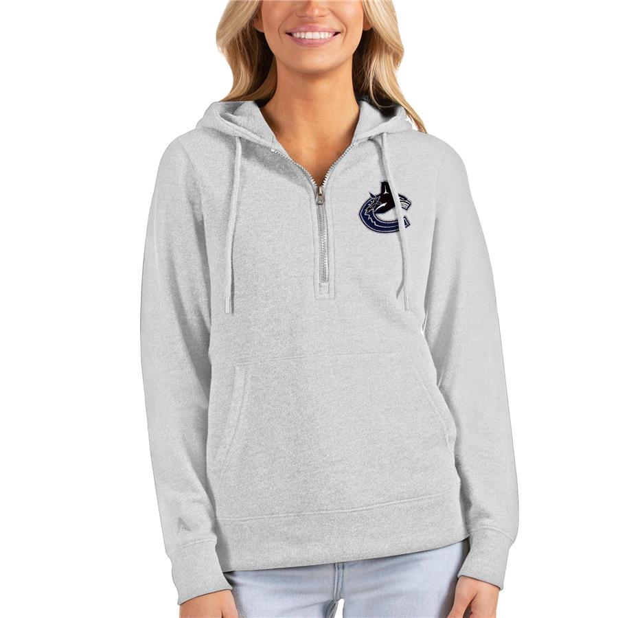 Vancouver Canucks Antigua Women's Action Half-Zip Pullover Hoodie - Heathered Gray