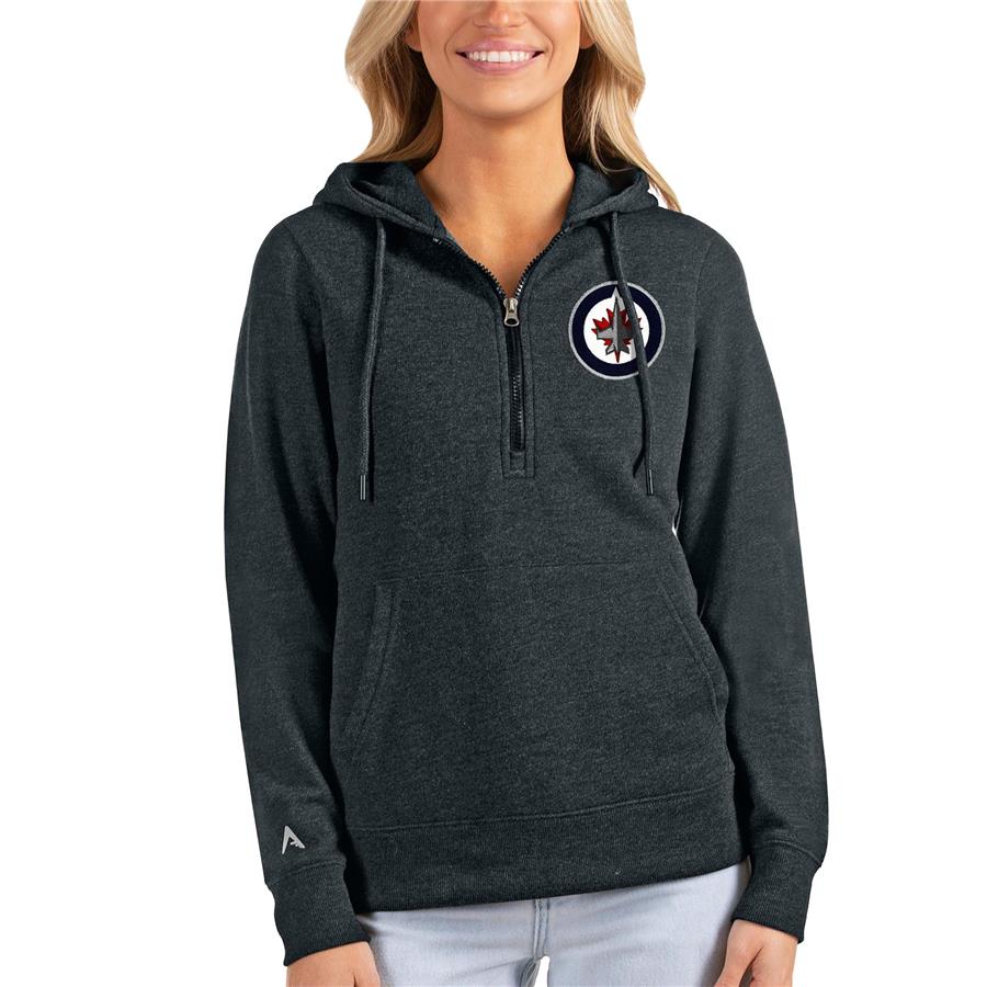 Winnipeg Jets Antigua Women's Action Half-Zip Pullover Hoodie - Heathered Charcoal