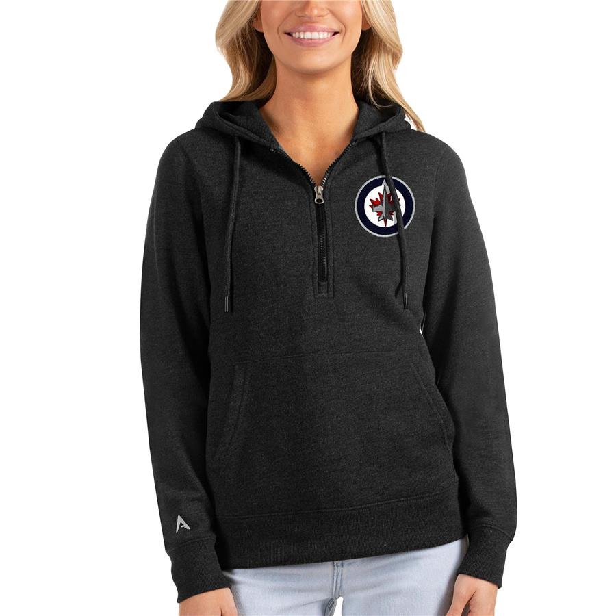 Winnipeg Jets Antigua Women's Action Half-Zip Pullover Hoodie - Heathered Black