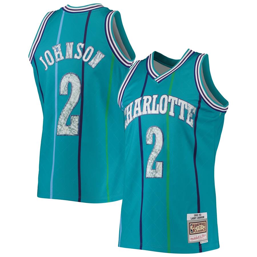 Larry Johnson Charlotte Hornets Mitchell & Ness 1992-93 Hardwood Classics 75th Anniversary Diamond Swingman Jersey - Teal