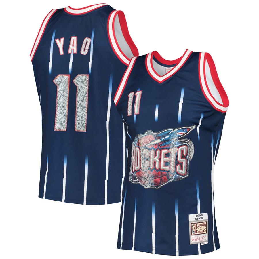 Yao Ming Houston Rockets Mitchell & Ness 2002-03 Hardwood Classics 75th Anniversary Diamond Swingman Jersey - Navy