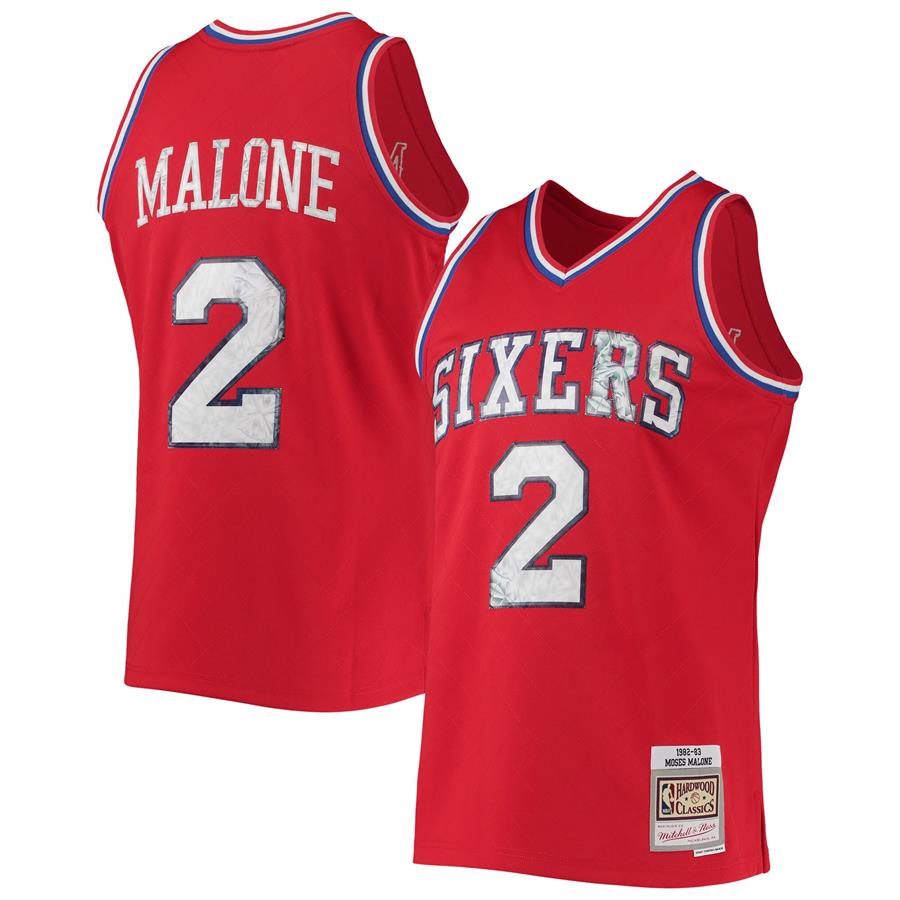 Moses Malone Philadelphia 76ers Mitchell & Ness 1982-83 Hardwood Classics 75th Anniversary Diamond Swingman Jersey - Red