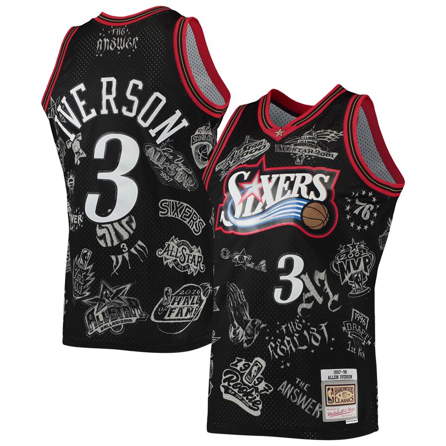 Allen Iverson Philadelphia 76ers Mitchell & Ness 1997-98 Hardwood Classics Tattoo Swingman Jersey - Black