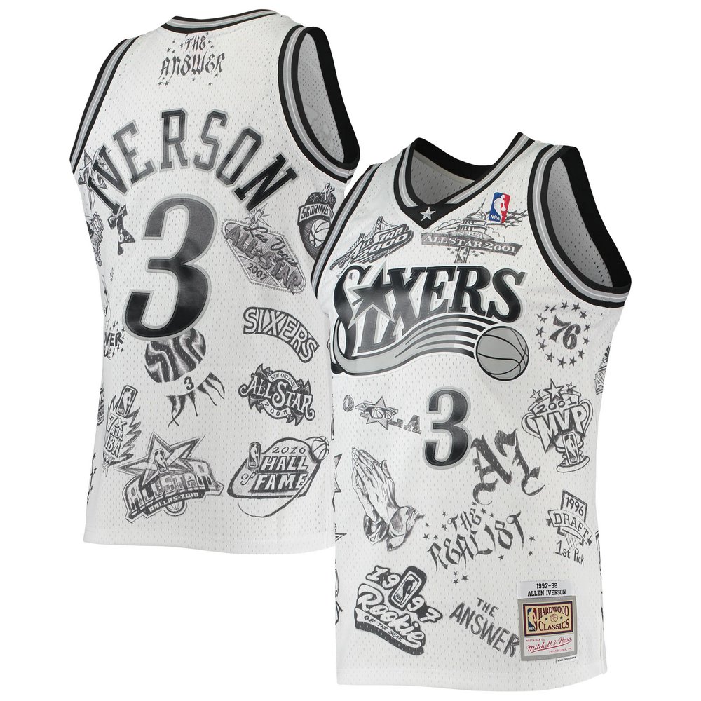 Allen Iverson Philadelphia 76ers Mitchell & Ness 1997-98 Hardwood Classics Tattoo Swingman Jersey - White
