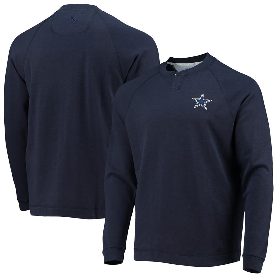 Dallas Cowboys Tommy Bahama Sunset Slub Raglan Henley Long Sleeve T-Shirt - Navy