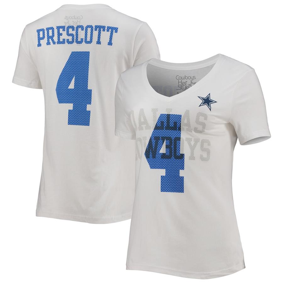 Dak Prescott Dallas Cowboys Women's Ashlee Player Name & Number V-Neck T-Shirt - White