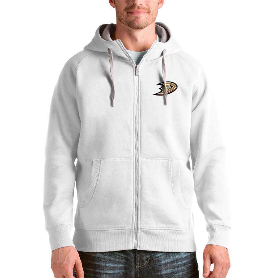 Anaheim Ducks Antigua Logo Victory Full-Zip Hoodie - White
