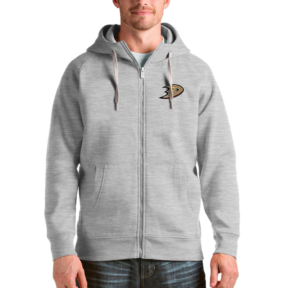 Anaheim Ducks Antigua Logo Victory Full-Zip Hoodie - Heathered Gray