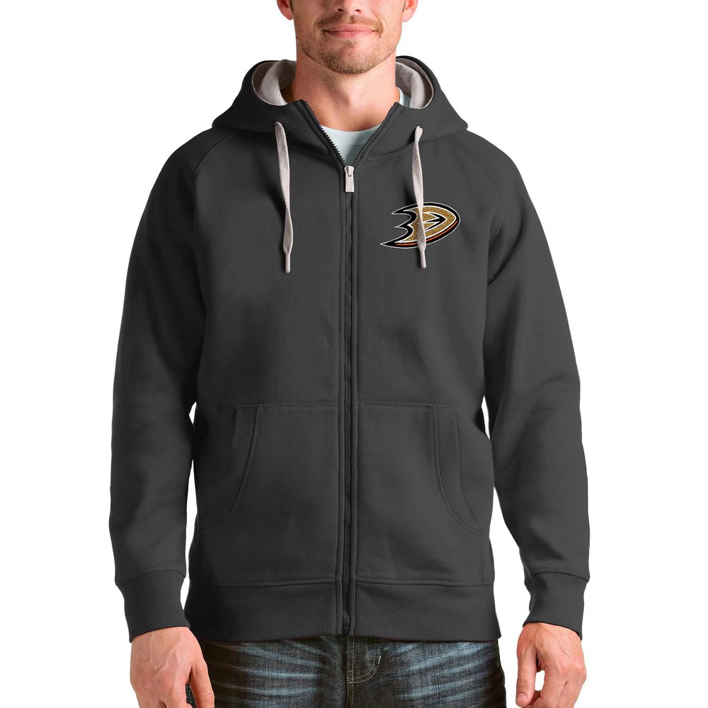 Anaheim Ducks Antigua Logo Victory Full-Zip Hoodie - Charcoal