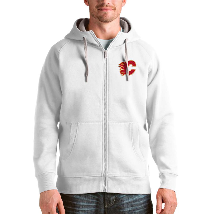 Calgary Flames Antigua Logo Victory Full-Zip Hoodie - White